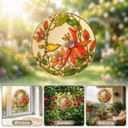 Red clematis bird suncatcher lifestyle detail