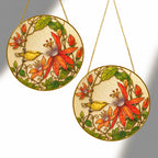 Red clematis bird suncatcher shown in two sizes