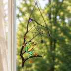 Red-Eyed Tree Frog & Spider Web Holographic Acrylic Suncatcher
