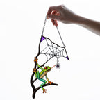 Red-Eyed Tree Frog & Spider Web Holographic Acrylic Suncatcher