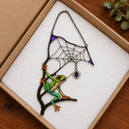 Red-Eyed Tree Frog & Spider Web Holographic Acrylic Suncatcher