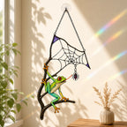 Red-Eyed Tree Frog & Spider Web Holographic Acrylic Suncatcher