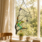Red-Eyed Tree Frog & Spider Web Holographic Acrylic Suncatcher