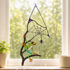 Red-Eyed Tree Frog & Spider Web Holographic Acrylic Suncatcher