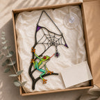 Red-Eyed Tree Frog & Spider Web Holographic Acrylic Suncatcher