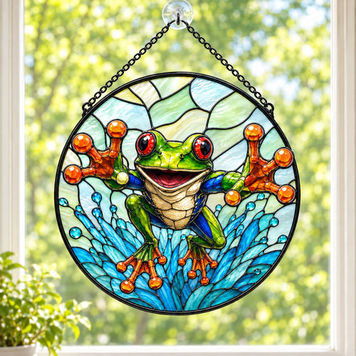Red-Eyed Tree Frog Splash Stained Glass Suncatcher