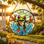 Red-Eyed Tree Frog Splash Stained Glass Suncatcher