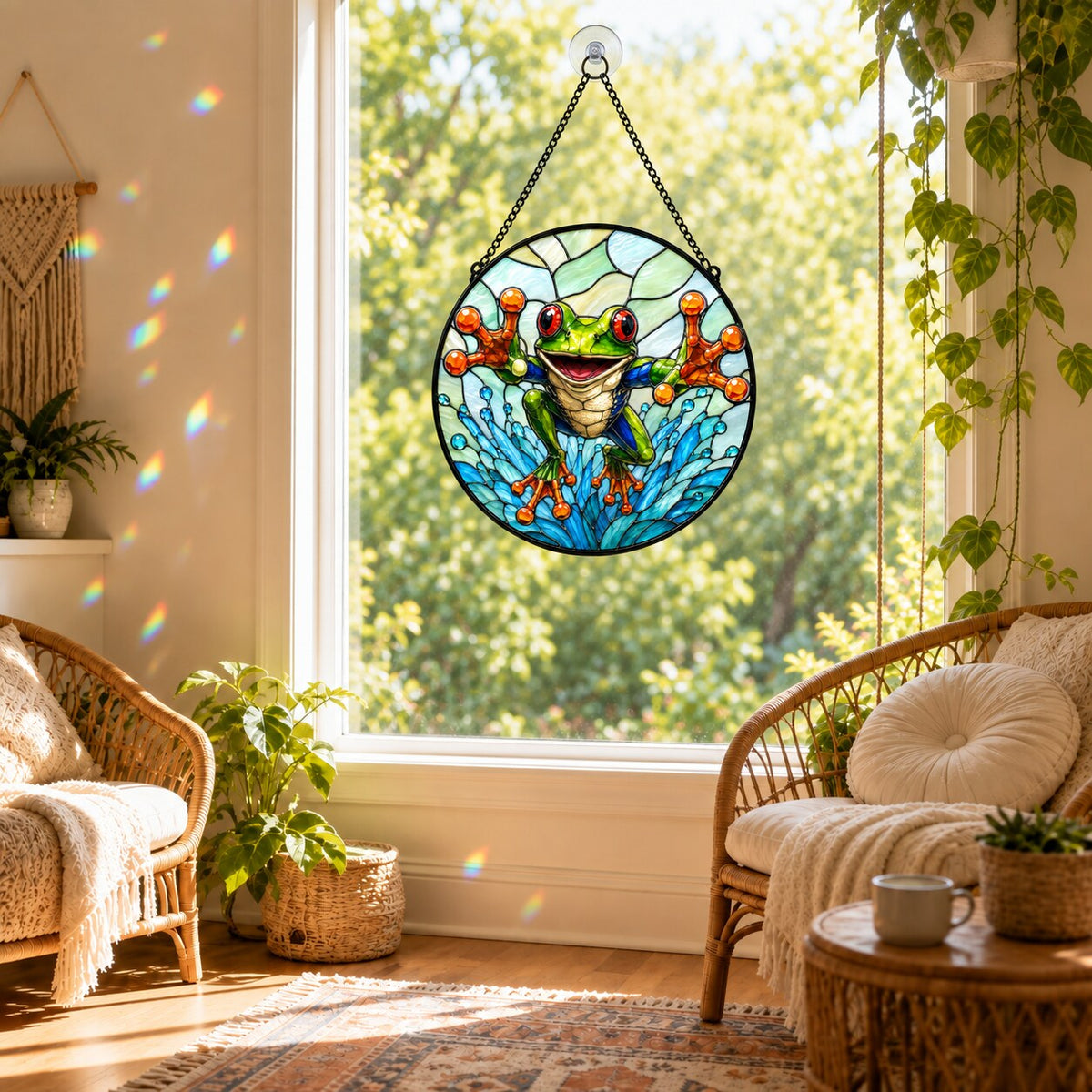 Red-Eyed Tree Frog Splash Stained Glass Suncatcher