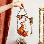Red Fox & Blue Butterfly on Berry Branch Holographic Acrylic Suncatcher