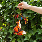 Red Fox & Blue Butterfly on Berry Branch Holographic Acrylic Suncatcher