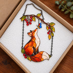 Red Fox & Blue Butterfly on Berry Branch Holographic Acrylic Suncatcher