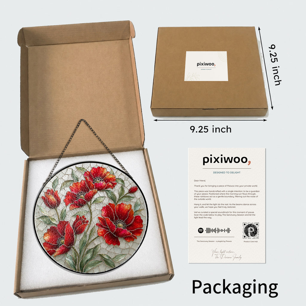 Red poppy suncatcher lifestyle view