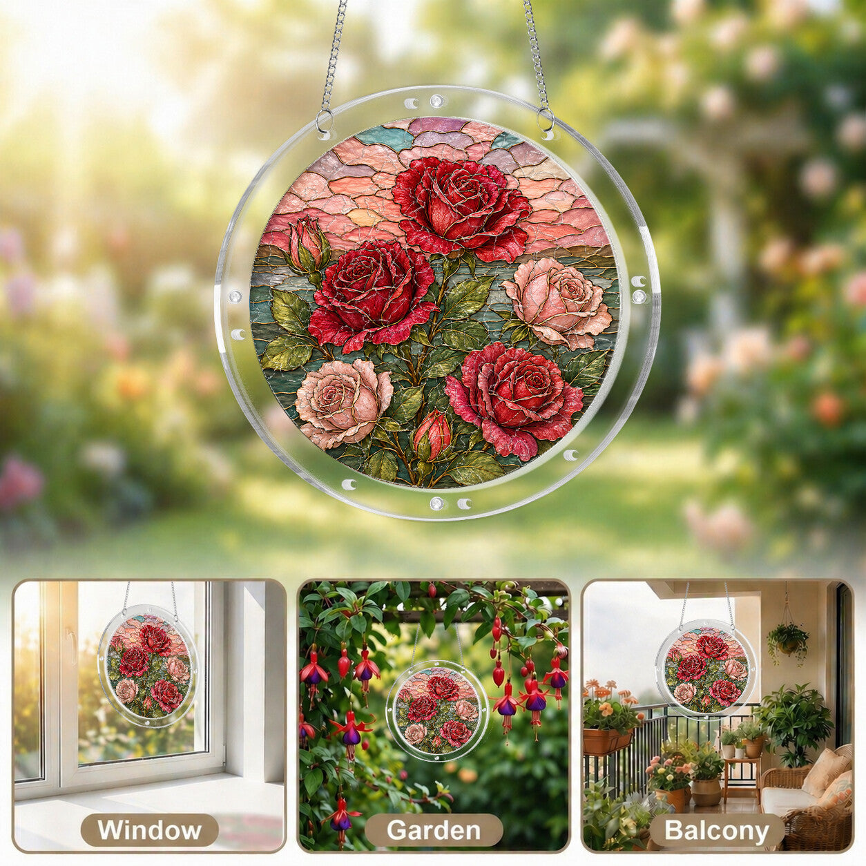 Red Rose Acrylic Puzzle Suncatcher