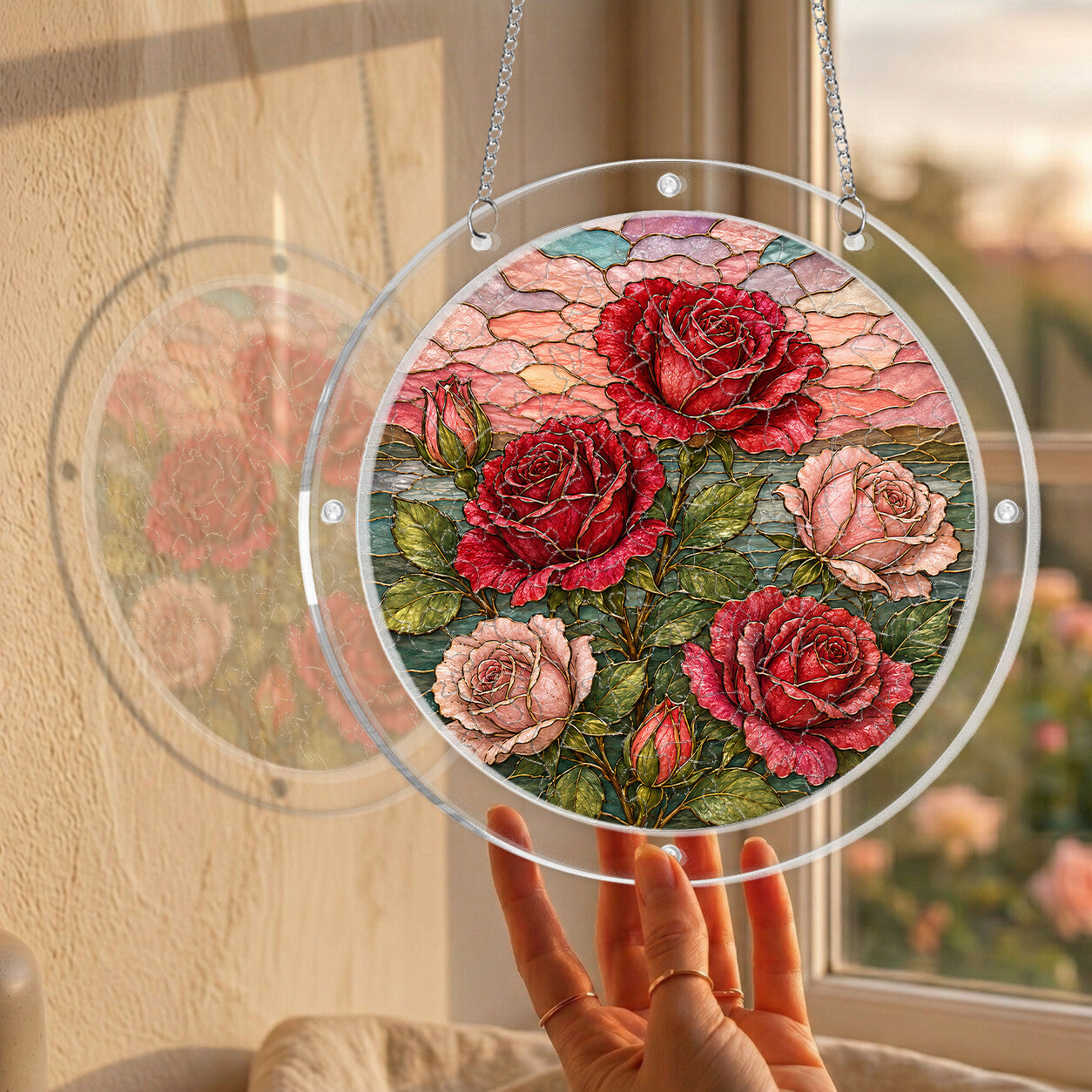 Red Rose Acrylic Puzzle Suncatcher