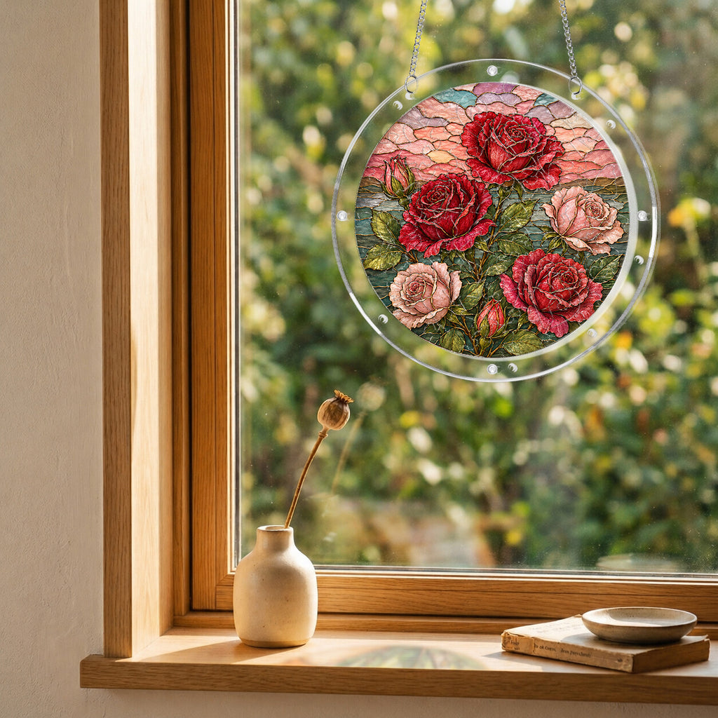 Red Rose Acrylic Puzzle Suncatcher