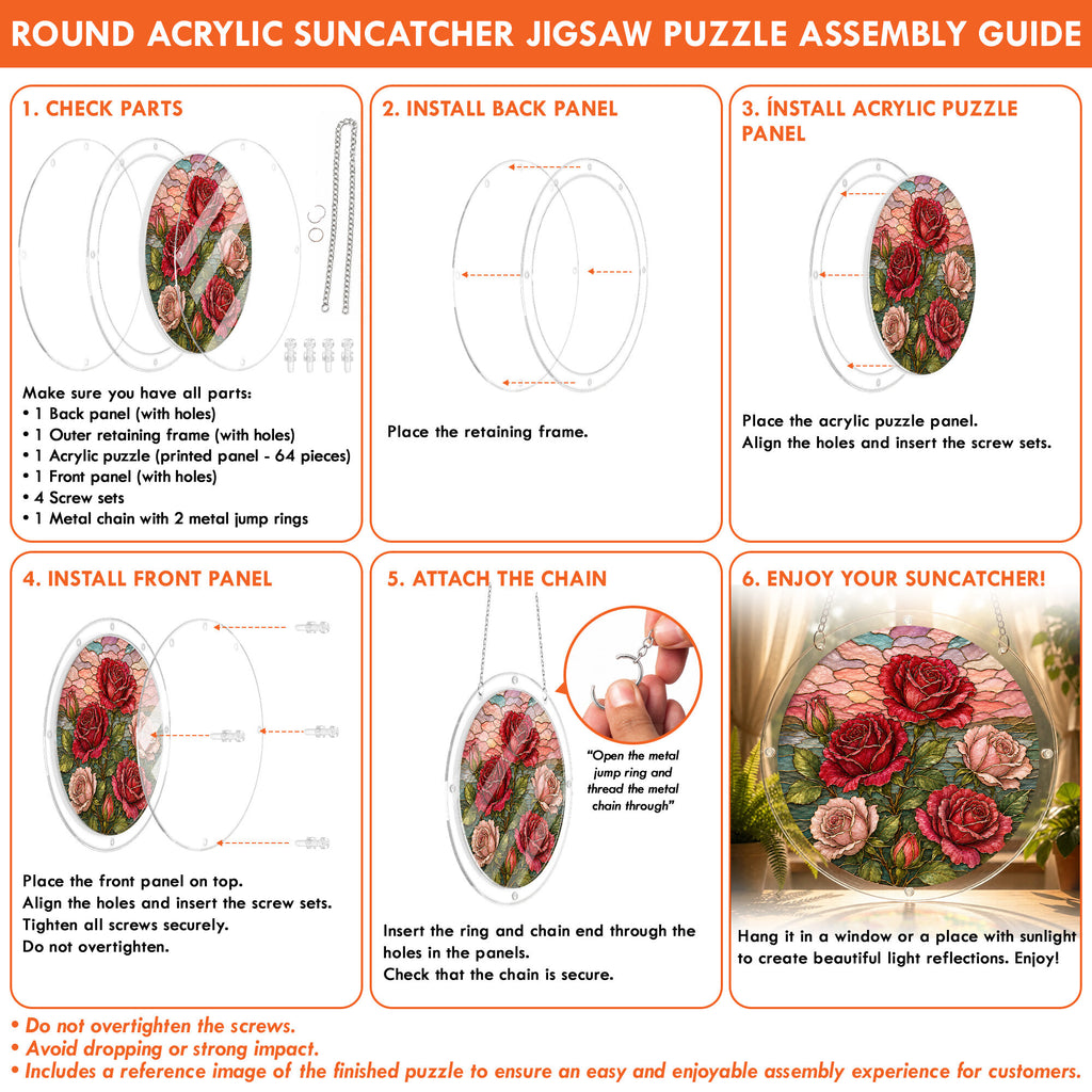 Red Rose Acrylic Puzzle Suncatcher