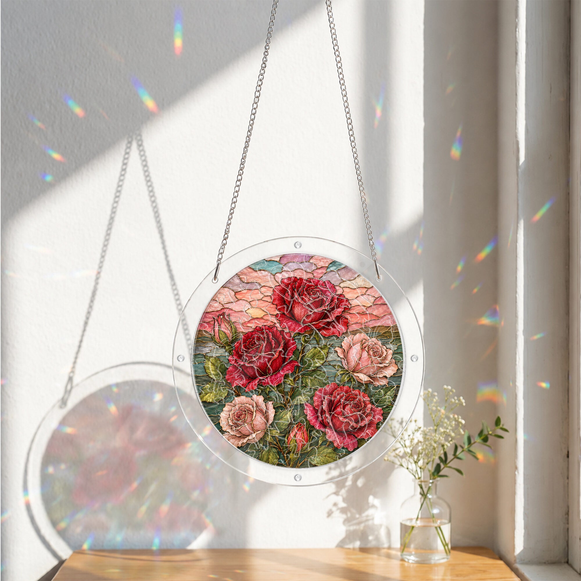 Red Rose Acrylic Puzzle Suncatcher