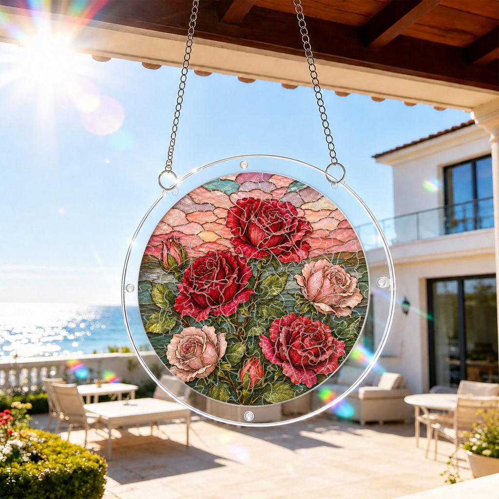 Red Rose Acrylic Puzzle Suncatcher