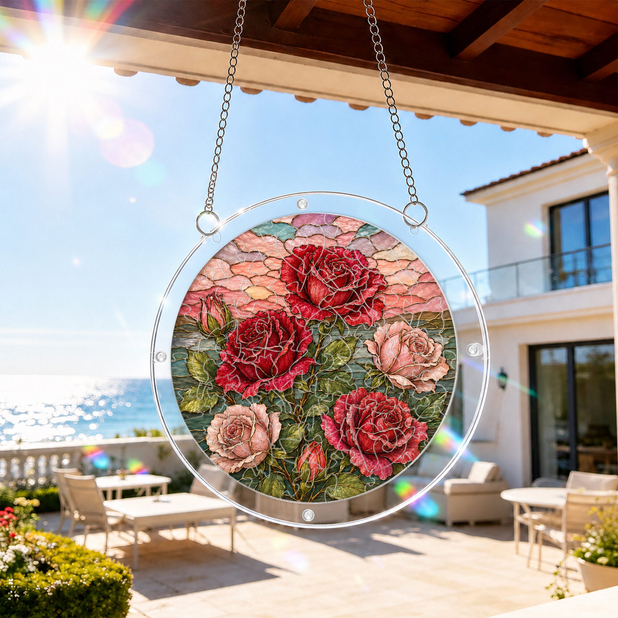 Red Rose Acrylic Puzzle Suncatcher