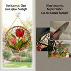 Red tulip stained glass suncatcher with gold frame