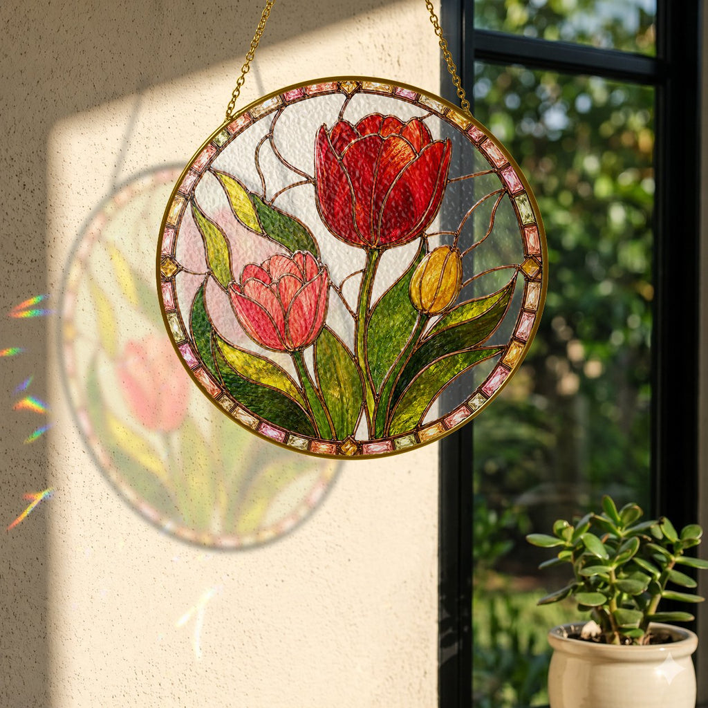 Red tulip suncatcher view 4