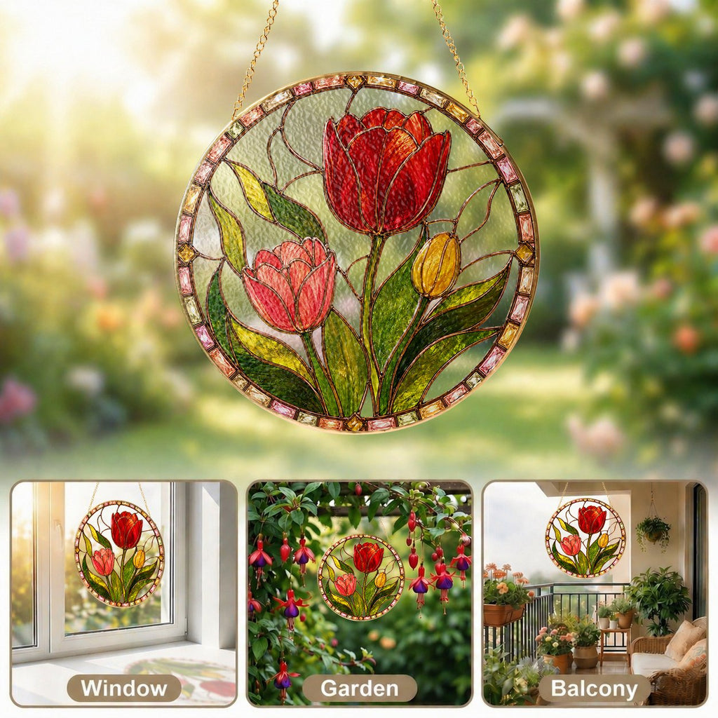 Red tulip suncatcher view 5