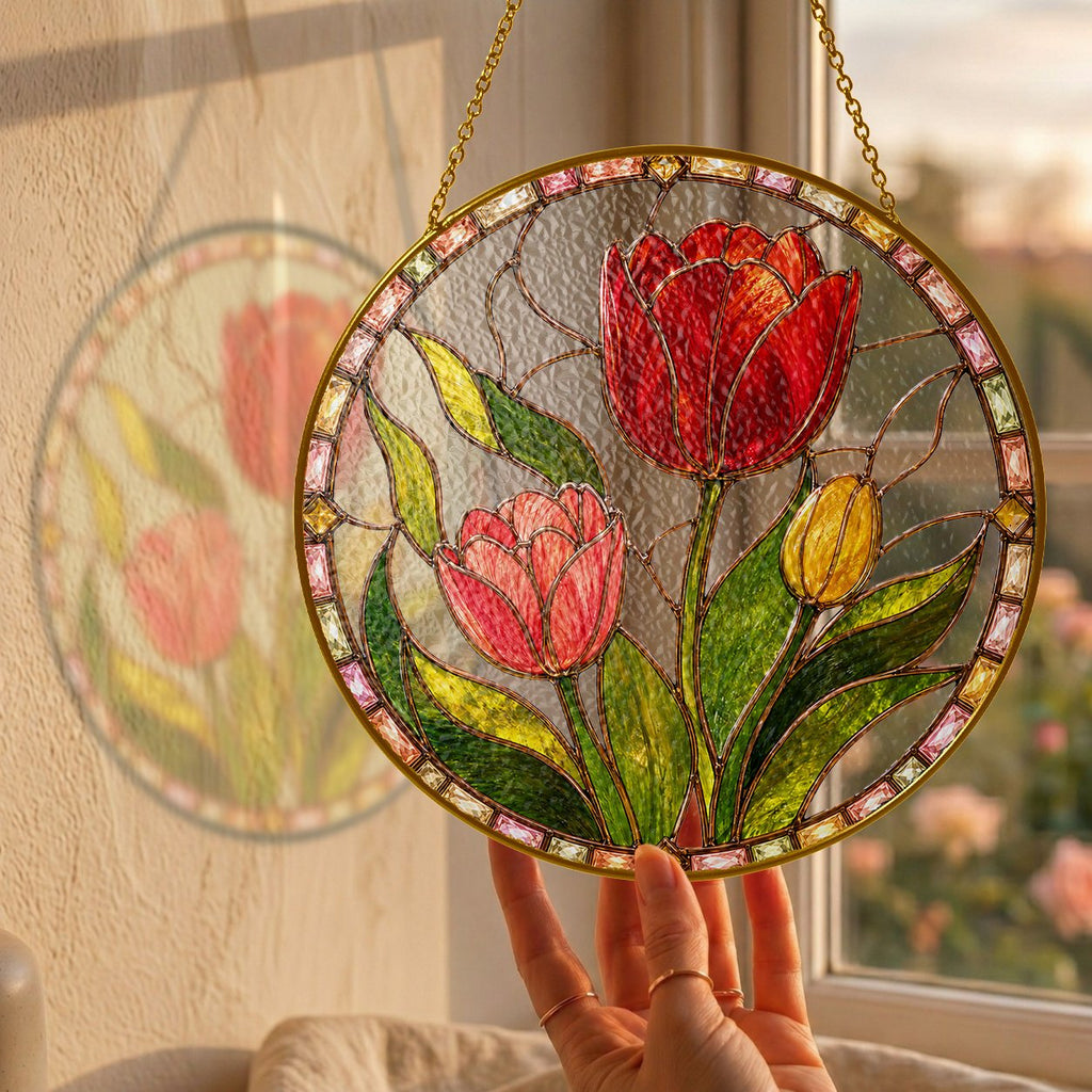 Red tulip suncatcher view 8