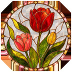 Red tulip stained glass suncatcher design