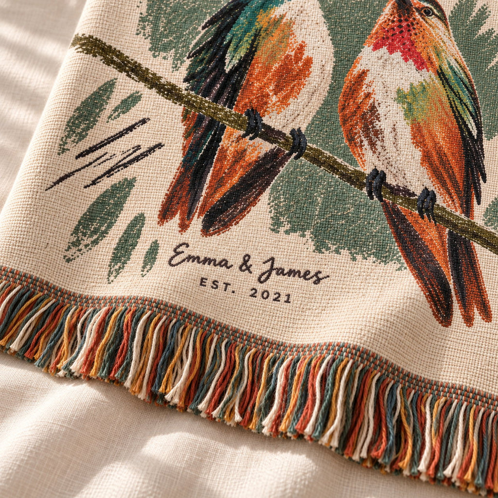 Personalized Rest Your Wings Hummingbird Couple Woven Blanket