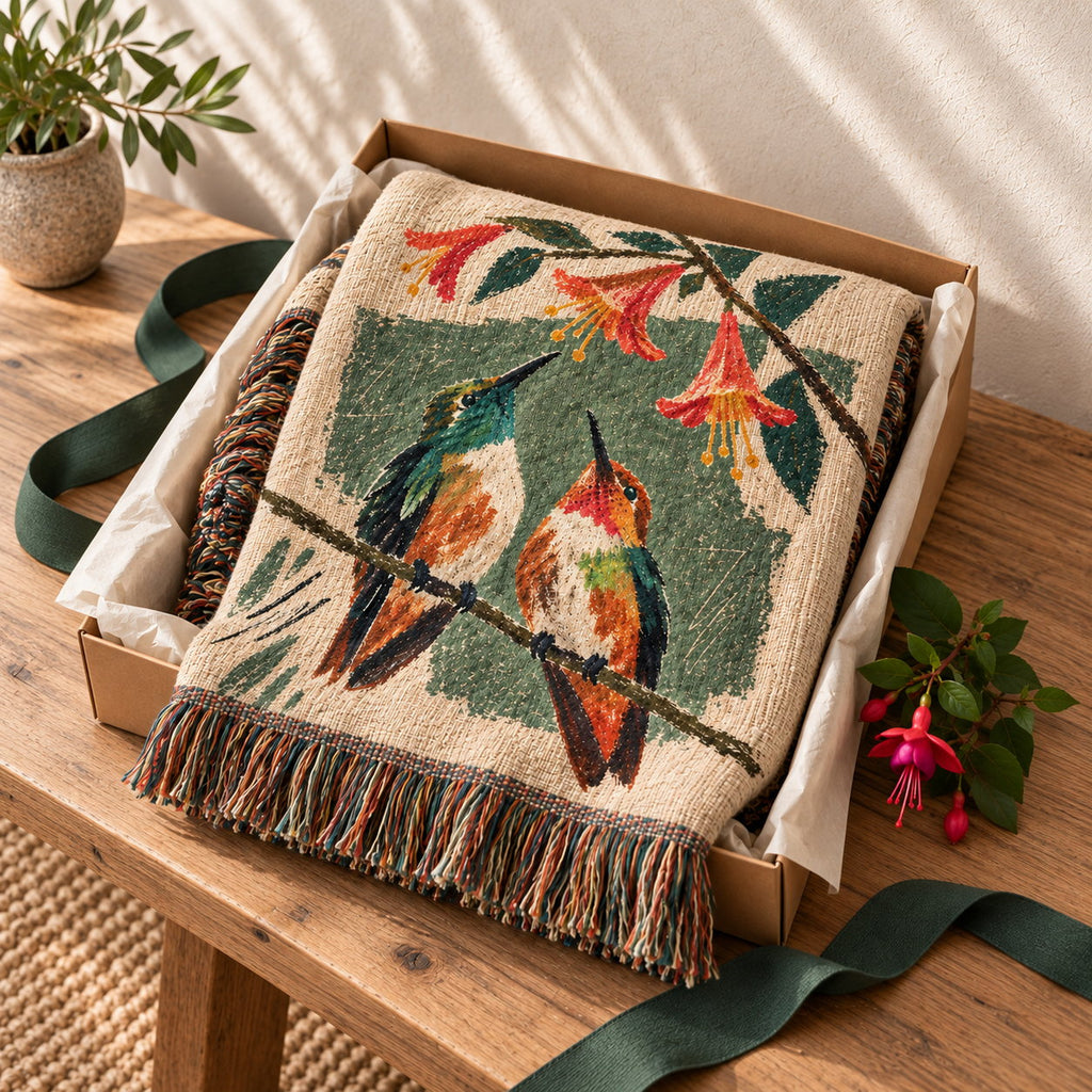 Personalized Rest Your Wings Hummingbird Couple Woven Blanket