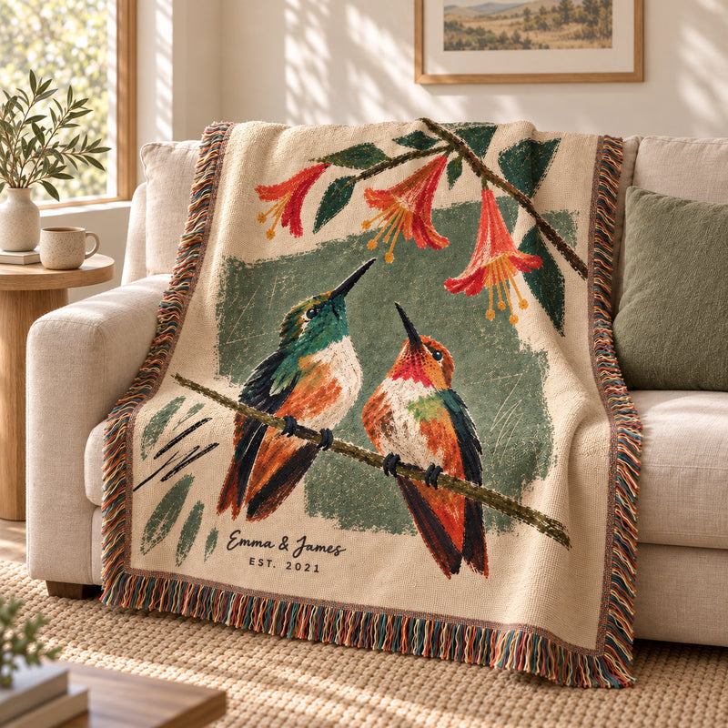 Personalized Rest Your Wings Hummingbird Couple Woven Blanket