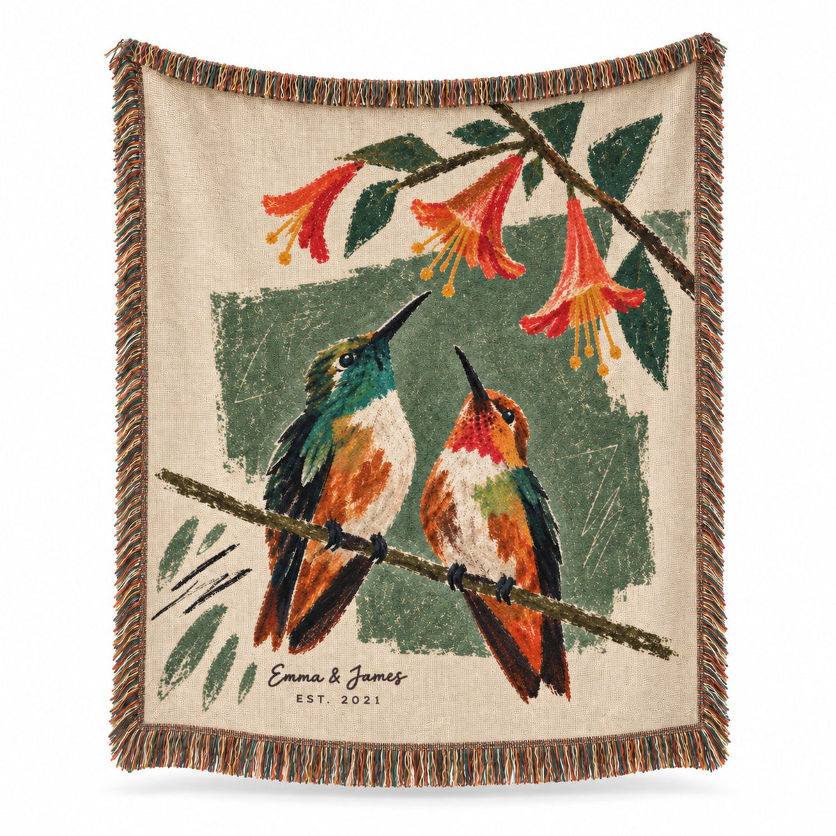 Personalized Rest Your Wings Hummingbird Couple Woven Blanket