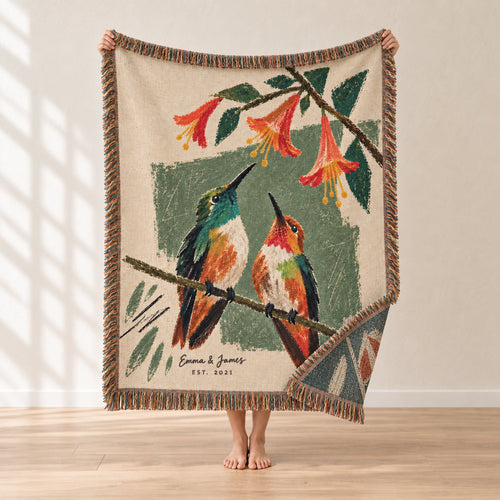 Personalized Rest Your Wings Hummingbird Couple Woven Blanket