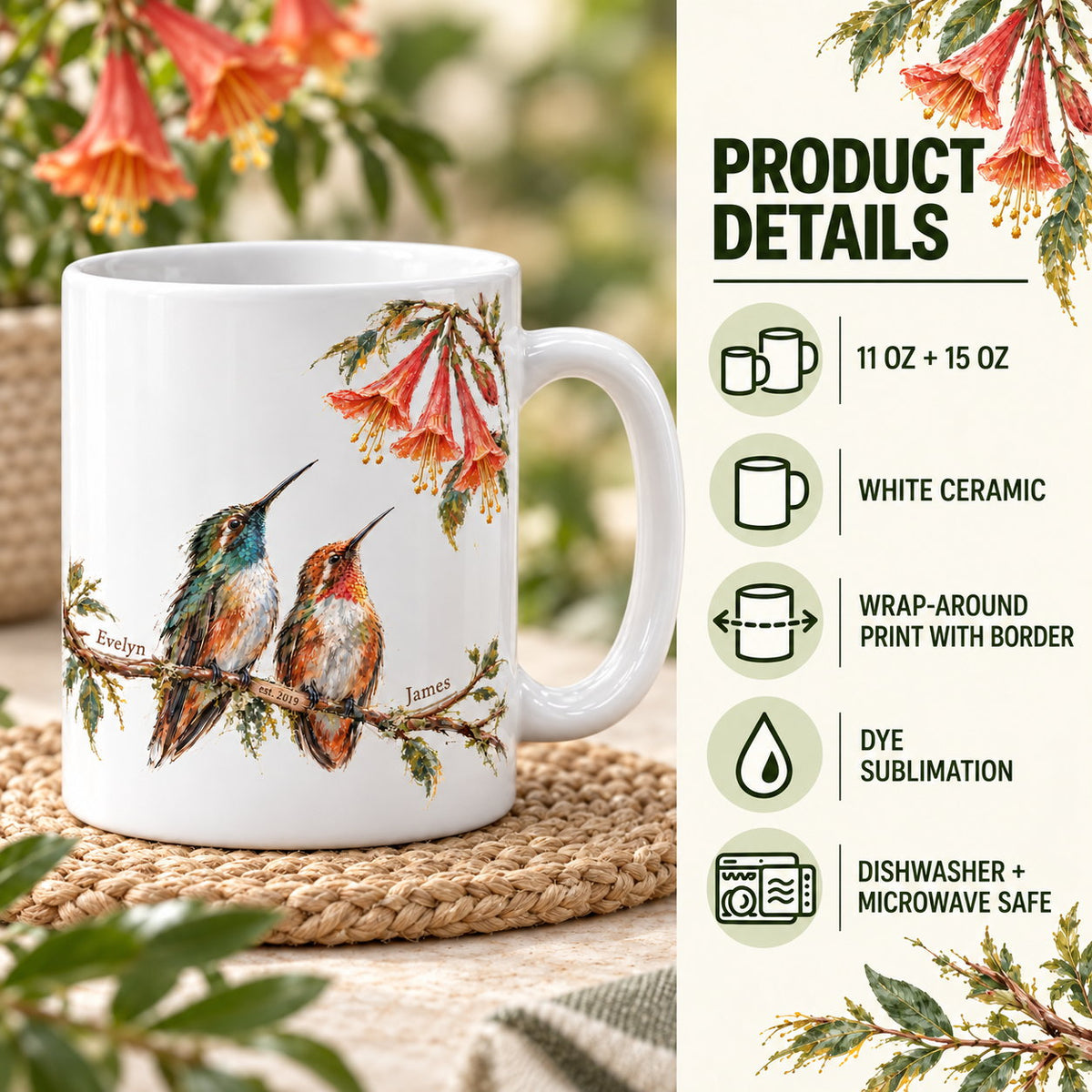 Personalized Rest Your Wings Hummingbird Couple Mug