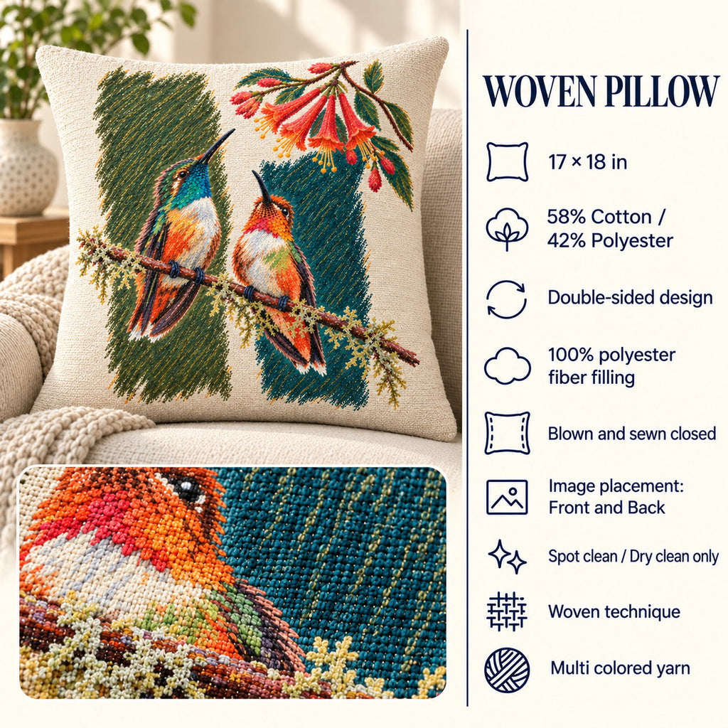 Personalized Rest Your Wings Hummingbird Couple Woven Throw Pillow