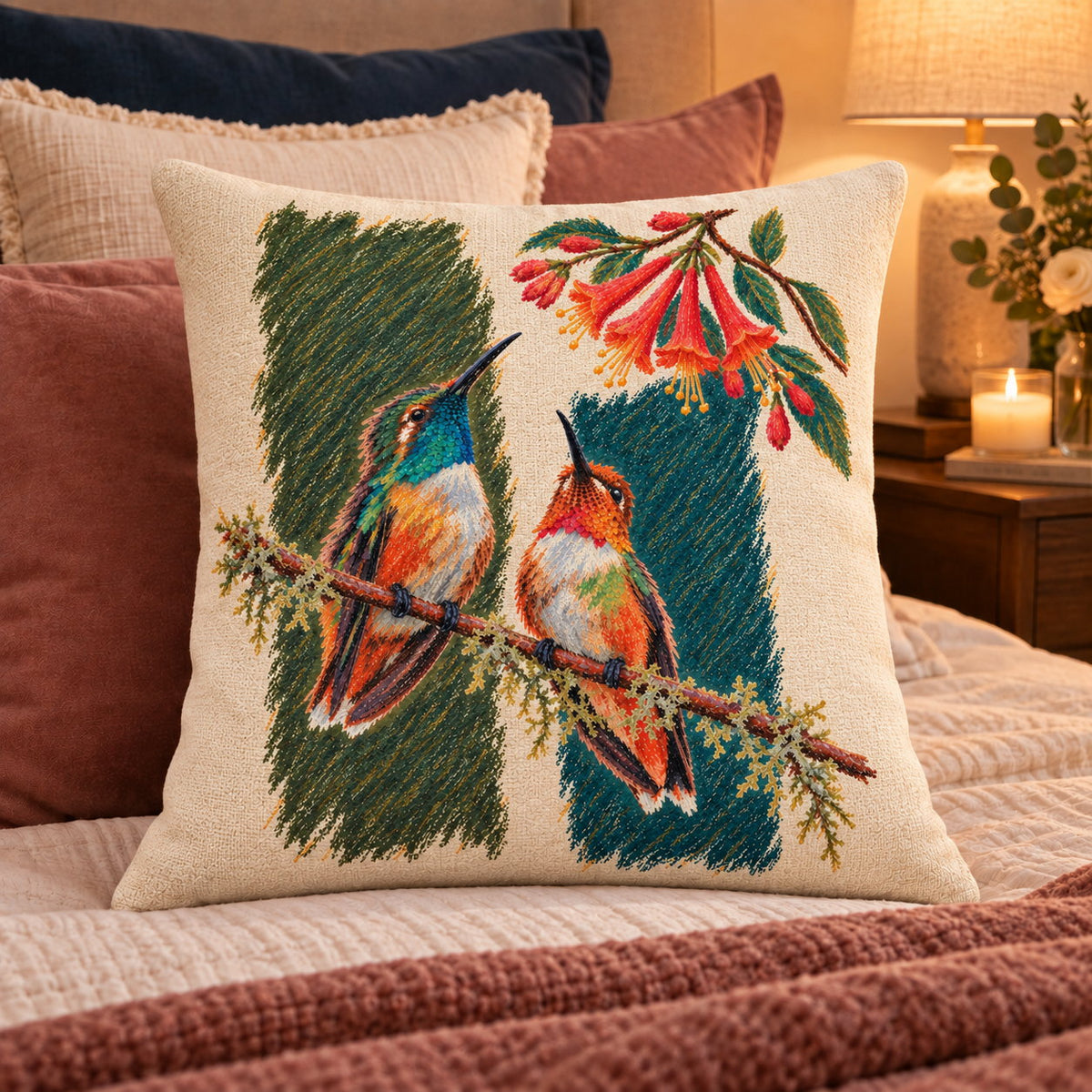 Personalized Rest Your Wings Hummingbird Couple Woven Throw Pillow