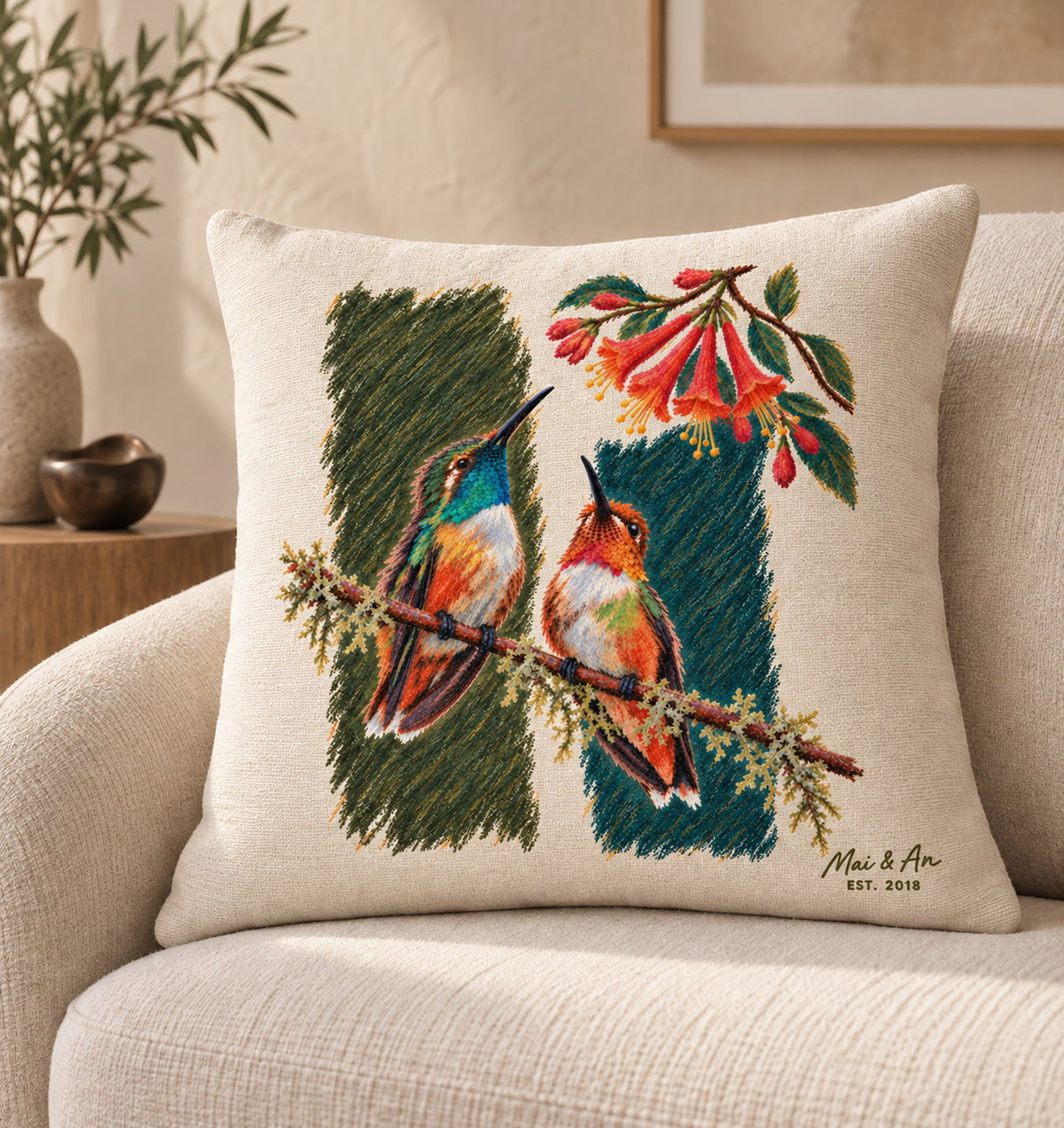 Personalized Rest Your Wings Hummingbird Couple Woven Throw Pillow