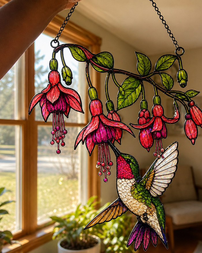 Customer photo — Fuchsia Hummingbird Holographic Acrylic Suncatcher