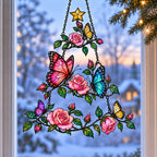 Rose & Butterfly Christmas Tree Holographic Acrylic Suncatcher