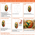 Assembly guide for round acrylic hummingbird jigsaw puzzle suncatcher