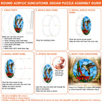Assembly guide for round acrylic hummingbird jigsaw puzzle suncatcher