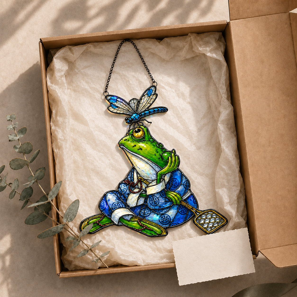 Samurai Frog with Dragonfly Holographic Acrylic Suncatcher