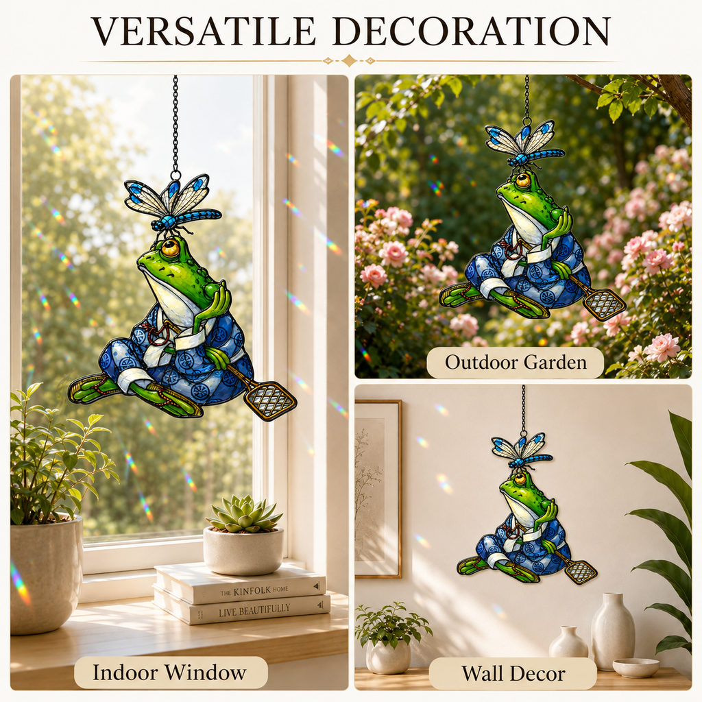 Samurai Frog with Dragonfly Holographic Acrylic Suncatcher