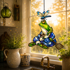 Samurai Frog with Dragonfly Holographic Acrylic Suncatcher