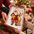 Santa and Reindeer with Lantern Holographic Acrylic Suncatcher