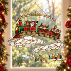 Santa Christmas Train on the Clouds Holographic Acrylic Suncatcher