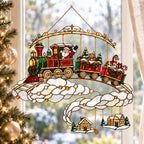 Santa Christmas Train on the Clouds Holographic Acrylic Suncatcher
