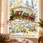 Santa Christmas Train on the Clouds Holographic Acrylic Suncatcher