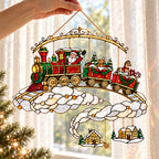 Santa Christmas Train on the Clouds Holographic Acrylic Suncatcher