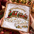 Santa Christmas Train on the Clouds Holographic Acrylic Suncatcher